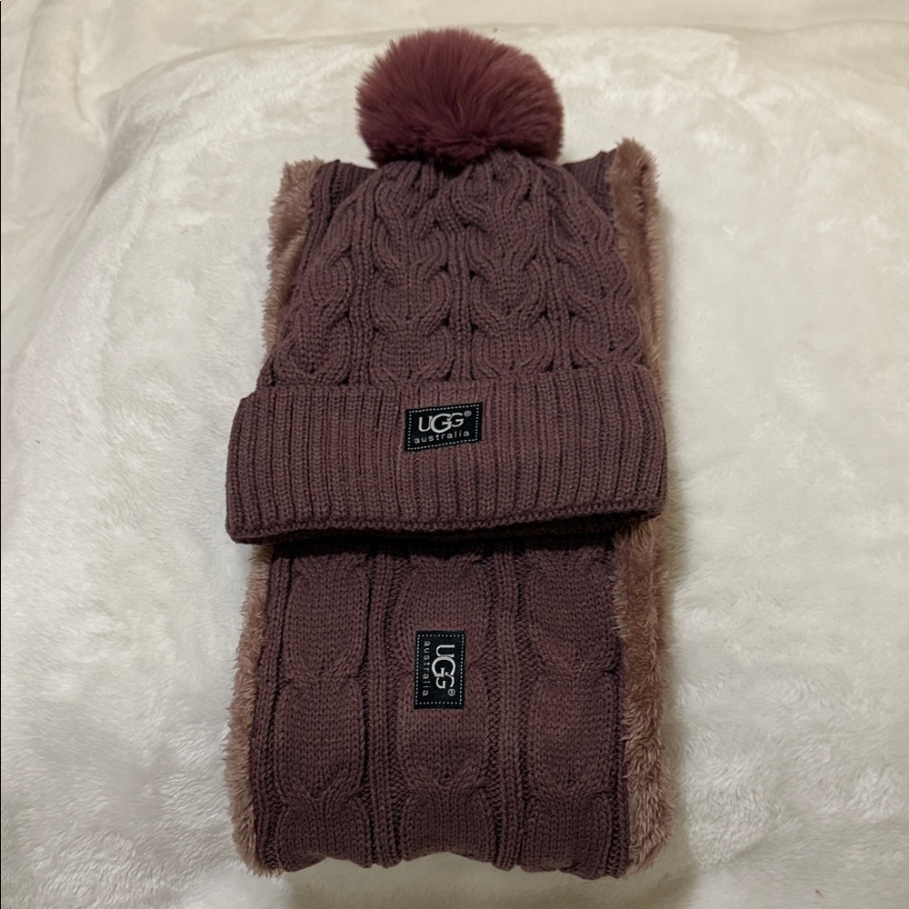 NWOT UGG Knit Infinity Beanie and Scarf Set - the color is Mauve - Picture 3 of 6